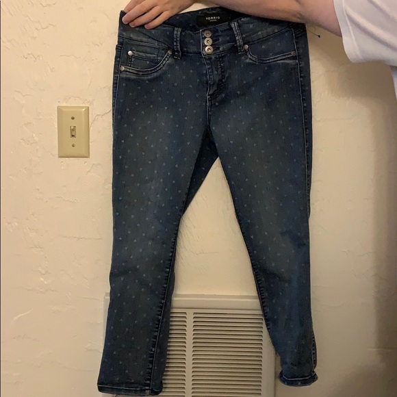 torrid Denim - size 10 medium-blue wash denim jean w faded hearts